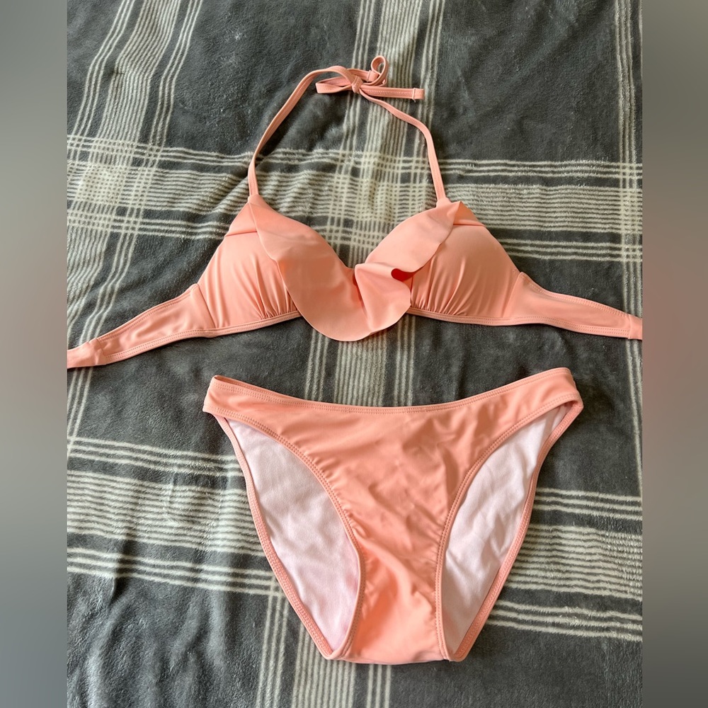 Full Coral Bikini Set With Tie in the Back
